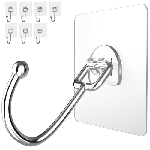 Latoxcaa Large Adhesive Hooks 8-Pack, Heavy Duty 44lb(Max) Wall Hooks for Bathroom, Outdoor, Strong Self-Adhesive Towel & Coat Hooks, Waterproof Transparent Utility Hooks for Home Improvement - Image 1