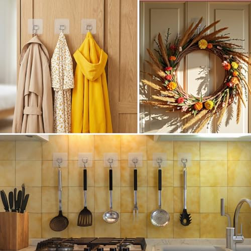 Latoxcaa Large Adhesive Hooks 8-Pack, Heavy Duty 44lb(Max) Wall Hooks for Bathroom, Outdoor, Strong Self-Adhesive Towel & Coat Hooks, Waterproof Transparent Utility Hooks for Home Improvement - Image 5