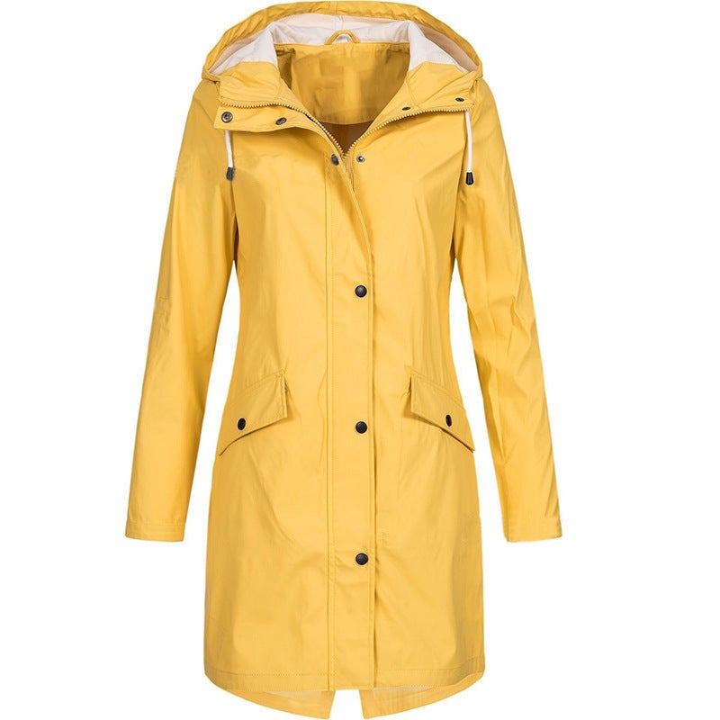 Autumn Winter Womens Long Windbreaker D07 Yellow 