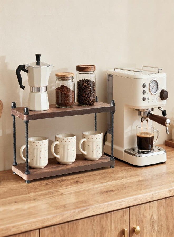 Mkono Coffee Station Organizer Wooden Mug Holder for Countertop Cup and Mug Shelf for Coffee Bar Accessories Rustic Matcha Stand 2 Tier Storage and Display Rack for Tea Cups Kitchen Office - Image 4