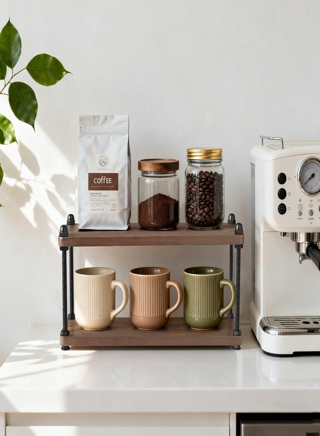 Mkono Coffee Station Organizer Wooden Mug Holder for Countertop Cup and Mug Shelf for Coffee Bar Accessories Rustic Matcha Stand 2 Tier Storage and Display Rack for Tea Cups Kitchen Office - Image 3