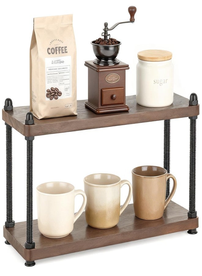 Mkono Coffee Station Organizer Wooden Mug Holder for Countertop Cup and Mug Shelf for Coffee Bar Accessories Rustic Matcha Stand 2 Tier Storage and Display Rack for Tea Cups Kitchen Office - Image 1