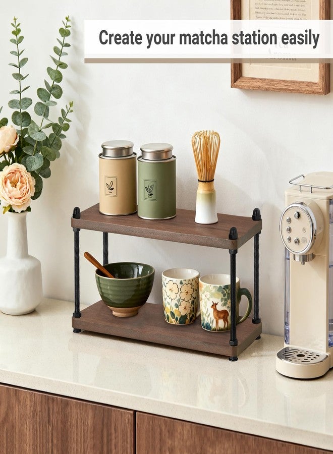 Mkono Coffee Station Organizer Wooden Mug Holder for Countertop Cup and Mug Shelf for Coffee Bar Accessories Rustic Matcha Stand 2 Tier Storage and Display Rack for Tea Cups Kitchen Office - Image 2