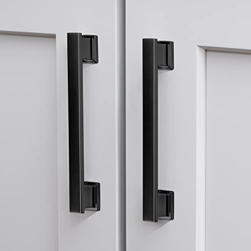 VEHCIL 20 Pack Square Matte Black Cabinet Pulls, 5 Inch(128mm) Hole Centers Kitchen Cabinet Handles Drawer Pulls Kitchen Hardware for Cabinets,Cupboard Closet Bathroom Dresser, Solid Zinc Alloy - Image 1