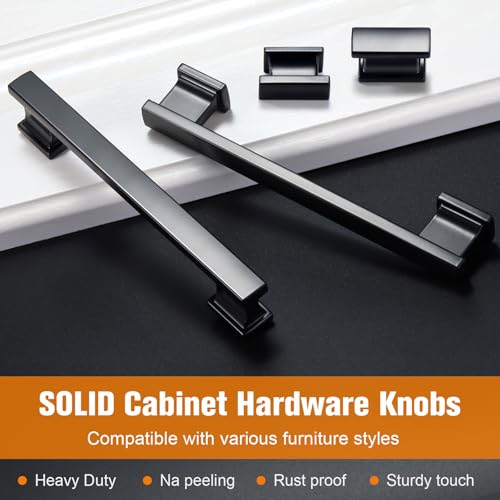 VEHCIL 20 Pack Square Matte Black Cabinet Pulls, 5 Inch(128mm) Hole Centers Kitchen Cabinet Handles Drawer Pulls Kitchen Hardware for Cabinets,Cupboard Closet Bathroom Dresser, Solid Zinc Alloy - Image 3
