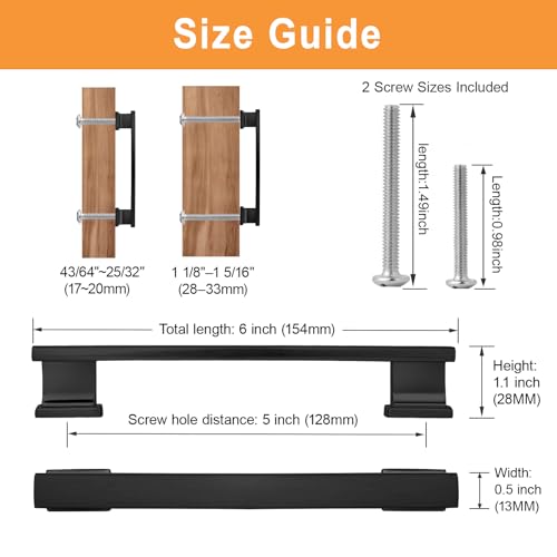VEHCIL 20 Pack Square Matte Black Cabinet Pulls, 5 Inch(128mm) Hole Centers Kitchen Cabinet Handles Drawer Pulls Kitchen Hardware for Cabinets,Cupboard Closet Bathroom Dresser, Solid Zinc Alloy - Image 4