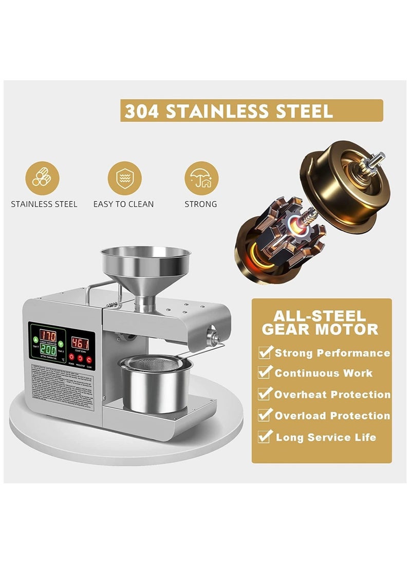 LETWOO LETWOO Electric Oil Press Machine 820W Cold Hot Press Stainless Steel Seed Oil Maker 40-240℃ Temperature Adjustable Automatic Organic Oil Extractor for Commercial Home Kitchen  - Image 1