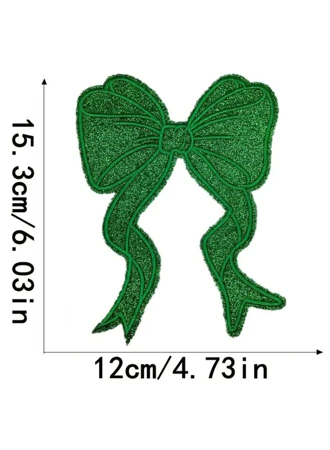 Green Shiny Bow Appliques Iron On Sew On Patches With Heat Activated Adhesive Color Coded DIY Badges For Jackets Bags Hats Bow Tie Emblem Clothing Accessories - Image 4