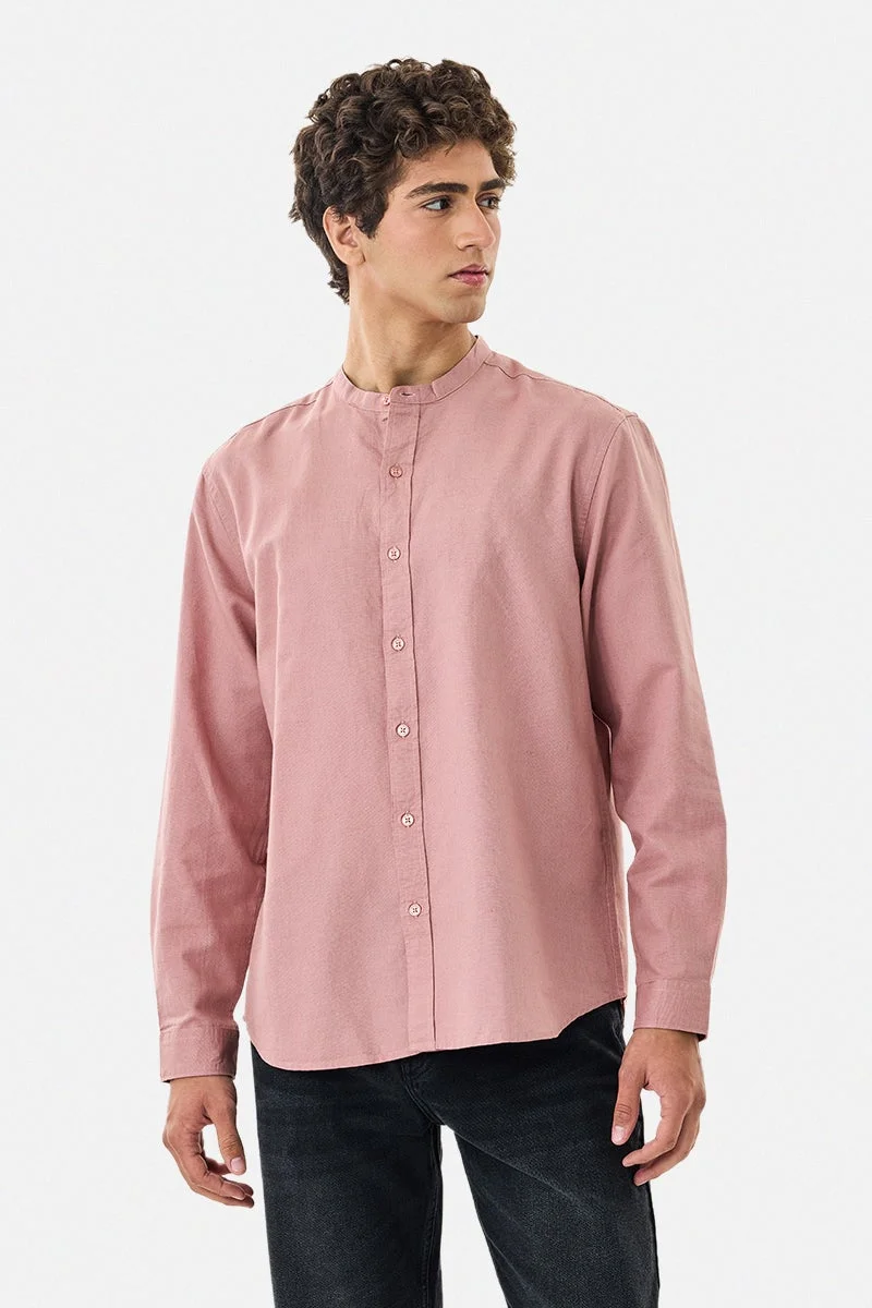 SNITCH Chinese Collar Linen Blend Shirt