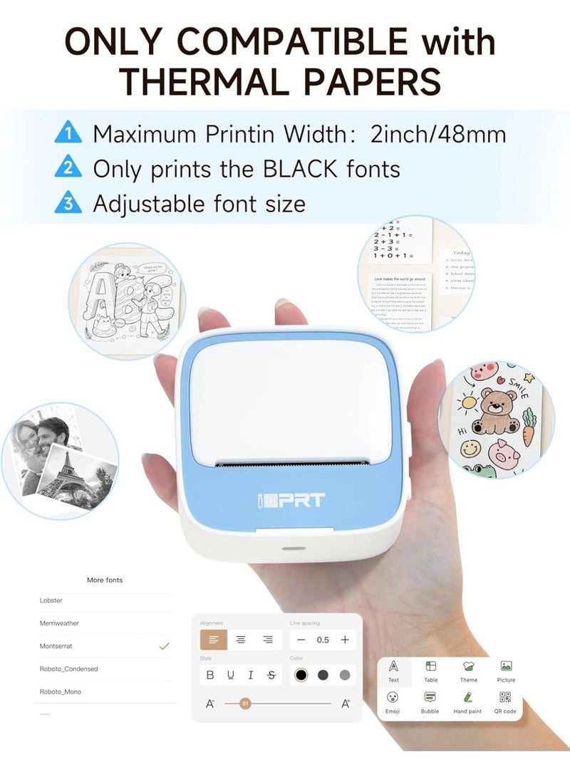 iDPRT Portable Sticker Maker Machine with 1 Roll Sticker Paper, Mini Printer Efficiently and Quickly, Thermal Printer for Study Notes, Pictures, DIY, Label, Free App with Multiple Templates,Blue - Image 2