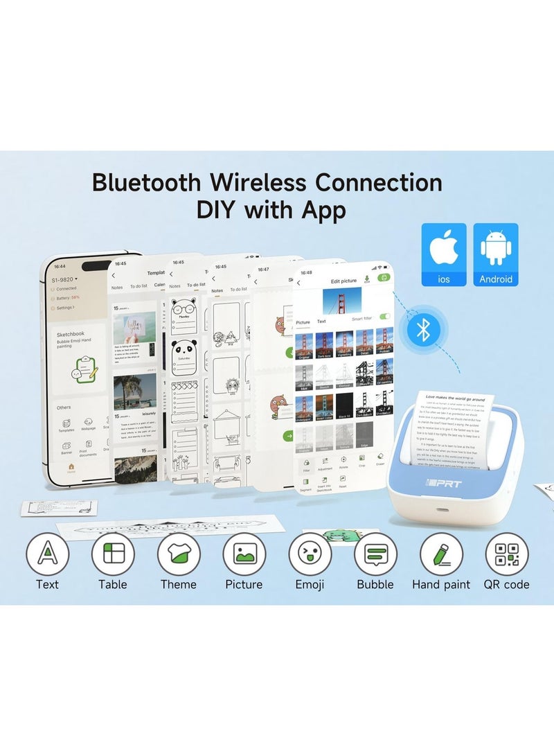 iDPRT Portable Sticker Maker Machine with 1 Roll Sticker Paper, Mini Printer Efficiently and Quickly, Thermal Printer for Study Notes, Pictures, DIY, Label, Free App with Multiple Templates,Blue - Image 4