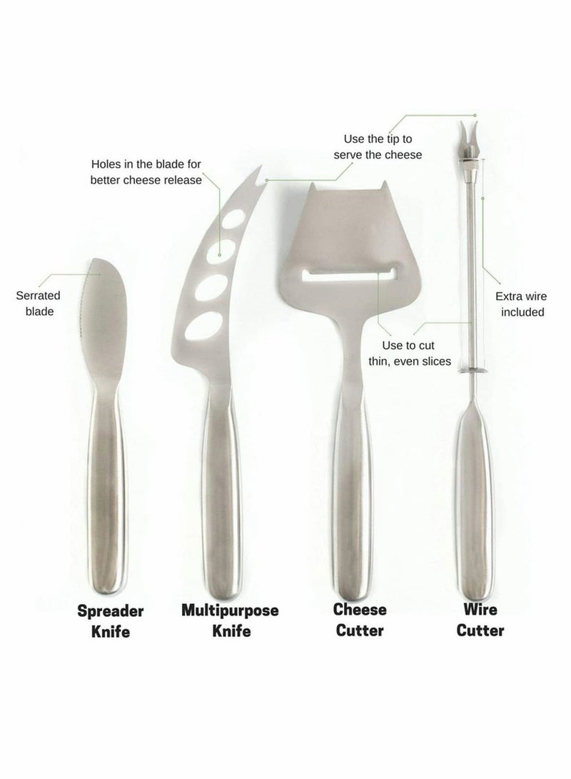 Cheese Knife Set with Handle Steel Stainless Include Wire Cutter, Spreader, Slicer and 4 Holes Knife… - Image 3