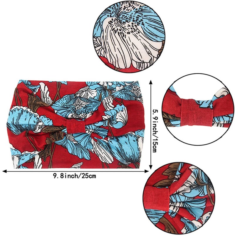 Yeshan Boho Bandeau headbands for Women Wide Bandana Knot Hair Scarf Floral Printed African Hair Bands Elastic Turban Thick Head Wraps Stretch Cotton Head Bands,Pack of 6 - Image 2