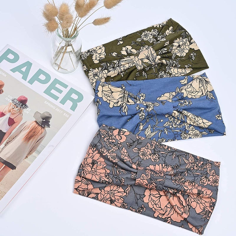 Yeshan Boho Bandeau headbands for Women Wide Bandana Knot Hair Scarf Floral Printed African Hair Bands Elastic Turban Thick Head Wraps Stretch Cotton Head Bands,Pack of 6 - Image 5