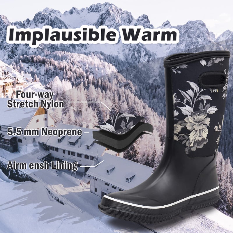 WTW Mid Calf Rain Boots for Women - Waterproof Insulated Neoprene Mud Boots Outdoor Hunting Garden Boots - Image 3