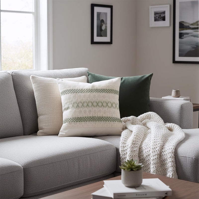 Hibate Set of 2 Sage Green Boho Throw Pillow Covers 18x18 Inch Decorative Cushion Covers for Couch Bed Sofa Chair Cotton Macrame DÃ©cor Decorations (Type B) - Image 4