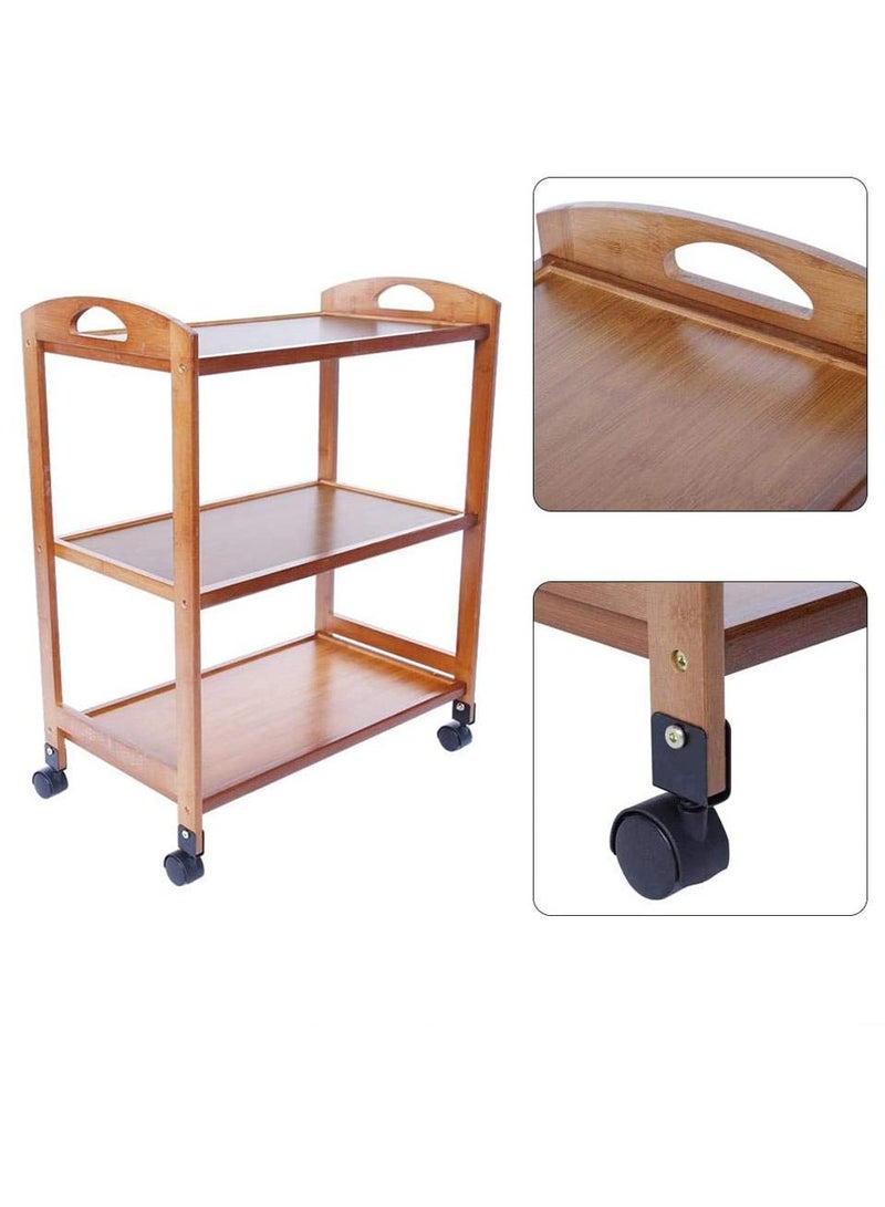لينجوي عربة تقديم من الخيزران بعجلات وعربة مطبخ خشبية - Image 2