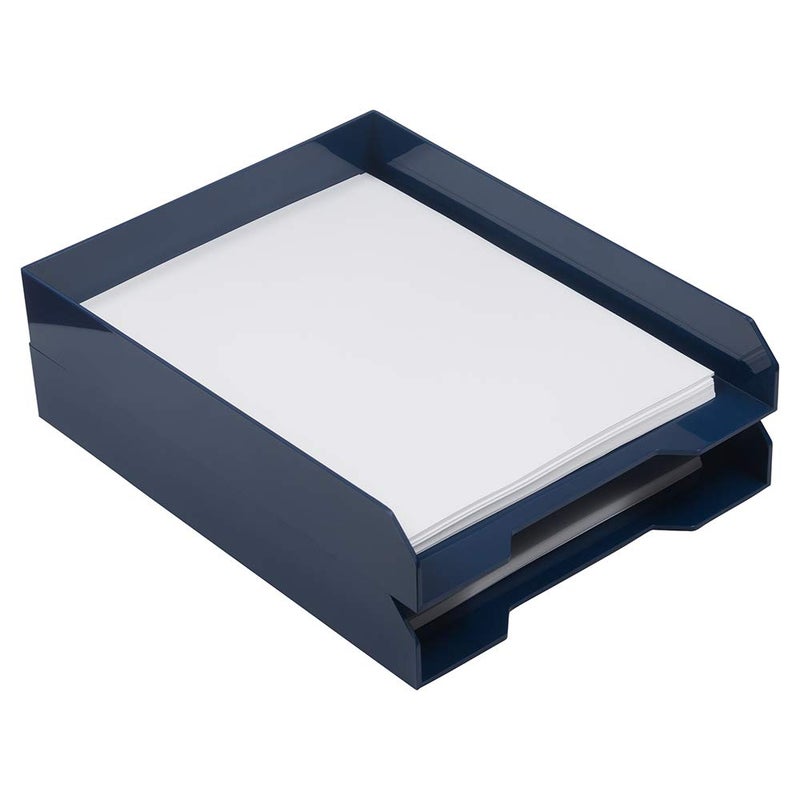 JAM PAPER Stackable Paper Trays  Navy Blue  Desktop Document Letter  File Organizer Tray  2Pack
