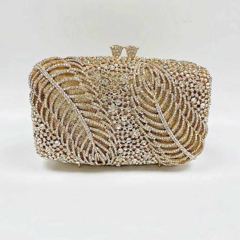 Carefully Selected Two-Piece Tree Leaves And Diamond Dinner Bag Banquet Rhinestone Clutch Dress Women'S Bag Clutch Purse - Image 3