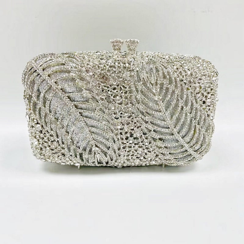 Carefully Selected Two-Piece Tree Leaves And Diamond Dinner Bag Banquet Rhinestone Clutch Dress Women'S Bag Clutch Purse - Image 1