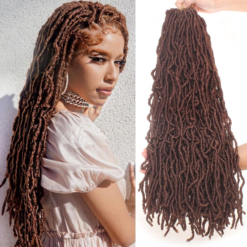 Leeven 24 Inch Goddess Soft Locs Crochet Hair - 7 Packs Brown Pre-looped Messy Faux Locs - 126 Strands Distressed Hair for Women - 18 Strands/Pack 30# - Image 1