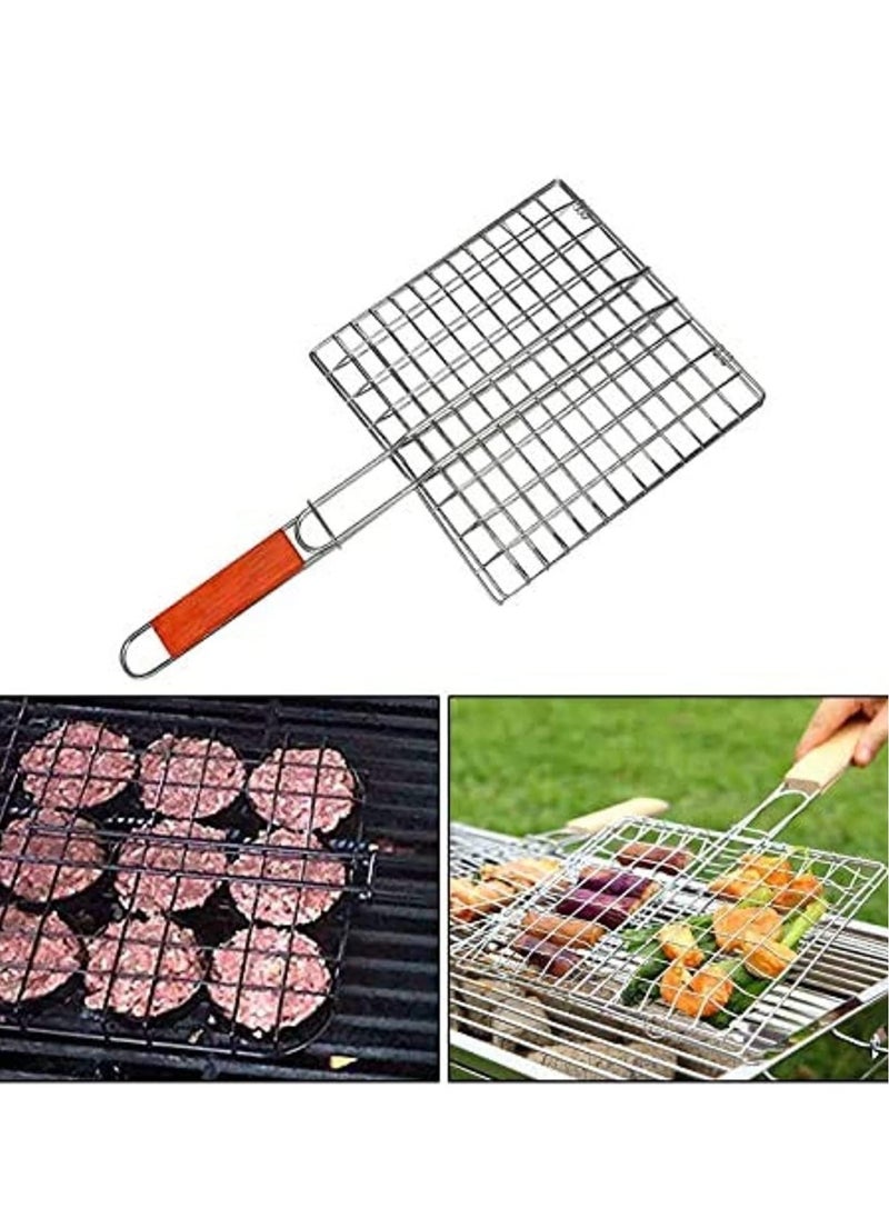 Raxoom Large Stainless Steel Lightweight Barbecue, Fish, Meat Basket/Grill with Red Wooden Handle-Flexible and Lockable Basket/Grill Grate-Rust Free-Silver Grills - Image 3