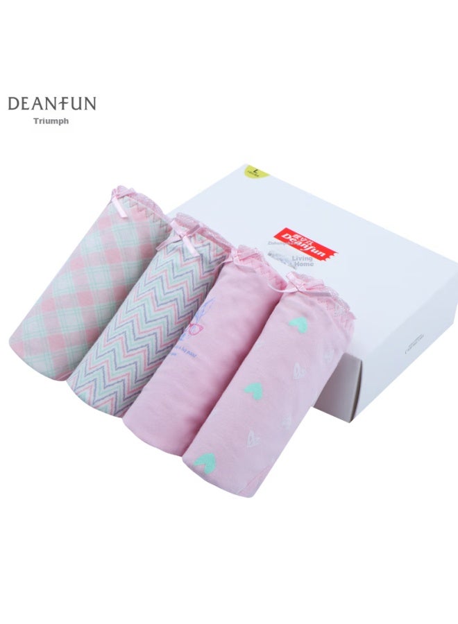 Deanfun Women's Mid-rise Cotton Sweetheart Teenage Girl Series Printed Comfortable Triangle Women's Shorts 4-pack Gift Box Cl - Image 4
