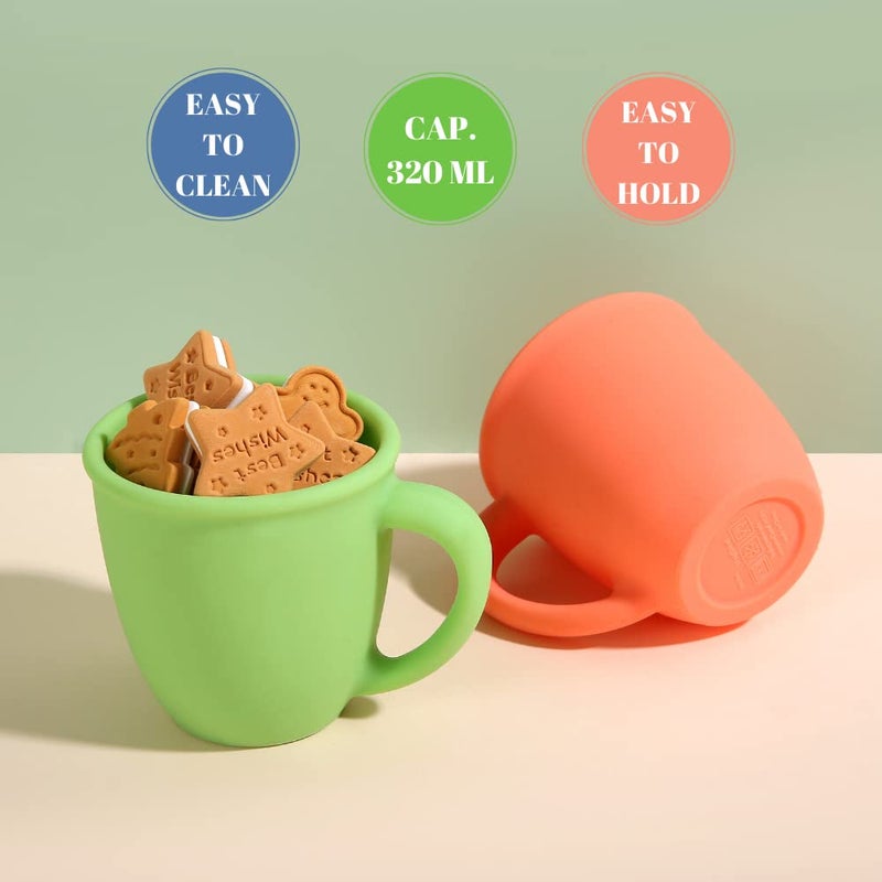 Vemolea 2 Pack 11 Ounce Silicone Training Cups for Baby and Kid, Toddler Learning Cup with Handles, BPA Free, Microwave & Dishwasher (Strawberry Red & Fruit Green) - Image 3
