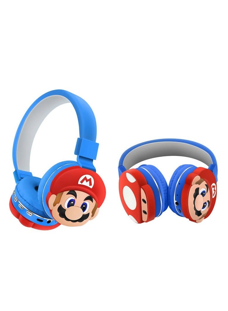 Super Mario Wireless Bluetooth Headphones for Kids - High-Resolution Sound, 400mAh Battery, 18 Hours of Playtime, Built-in Microphone, Volume Control, 3.5mm Jack, 40mm Driver, Blue and Red - Image 1