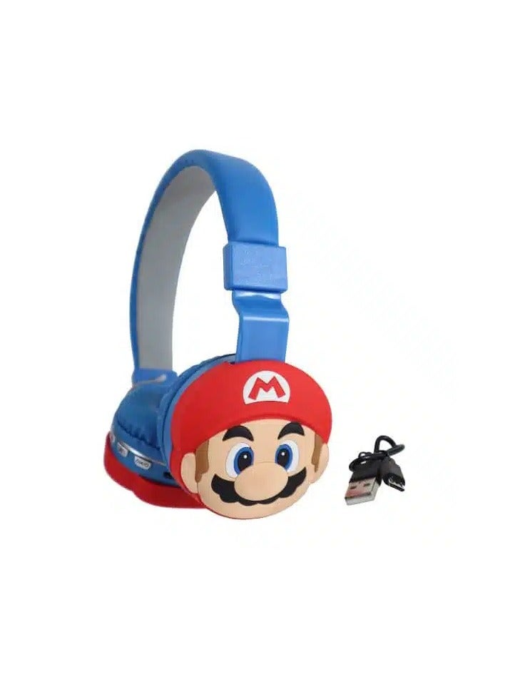 Super Mario Wireless Bluetooth Headphones for Kids - High-Resolution Sound, 400mAh Battery, 18 Hours of Playtime, Built-in Microphone, Volume Control, 3.5mm Jack, 40mm Driver, Blue and Red - Image 3