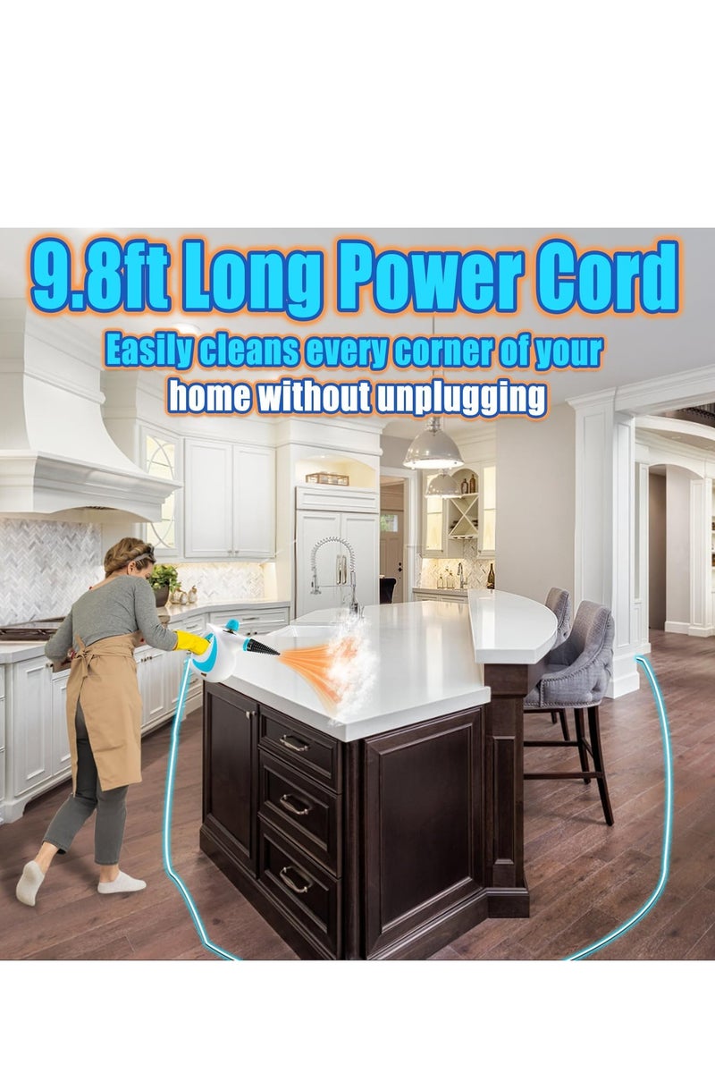 Arabest Handheld Steam Cleaner, Multipurpose Portable Pressurized Steamer with11 PCS Accessories and Safety Lock,Fast Heating,9.8FT Cord,1050W Steam Cleaner for Carpet, Couch, Clothes, Mattress, Car Seats, Kitchen, Floor Cleaning Blue/White - Image 4