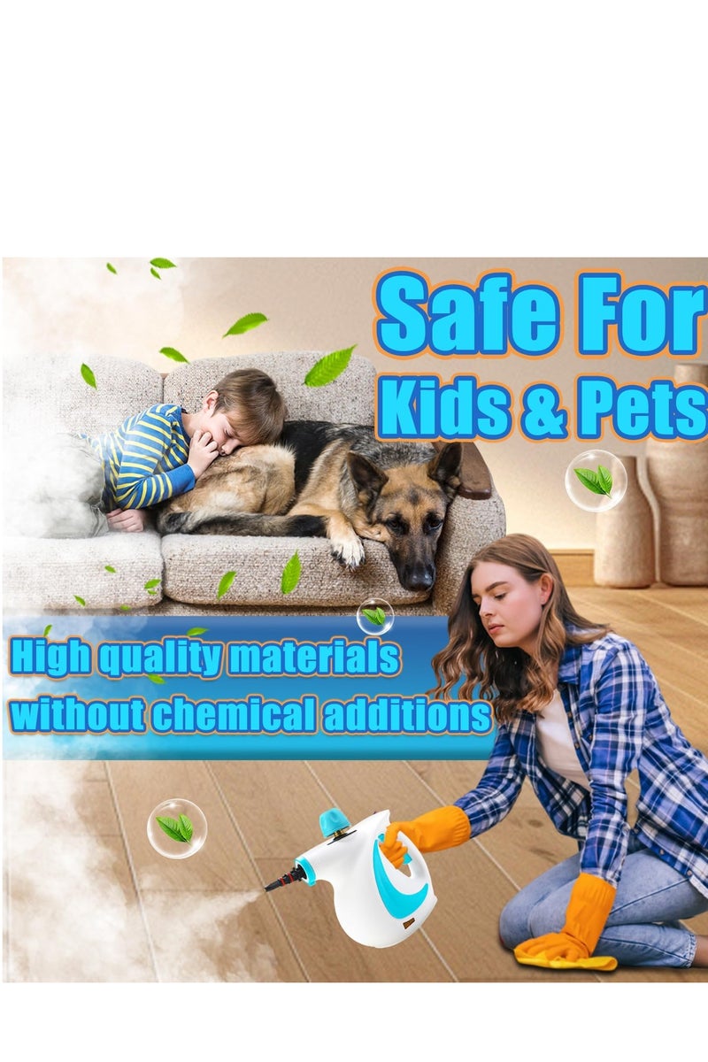 Arabest Handheld Steam Cleaner, Multipurpose Portable Pressurized Steamer with11 PCS Accessories and Safety Lock,Fast Heating,9.8FT Cord,1050W Steam Cleaner for Carpet, Couch, Clothes, Mattress, Car Seats, Kitchen, Floor Cleaning Blue/White - Image 5