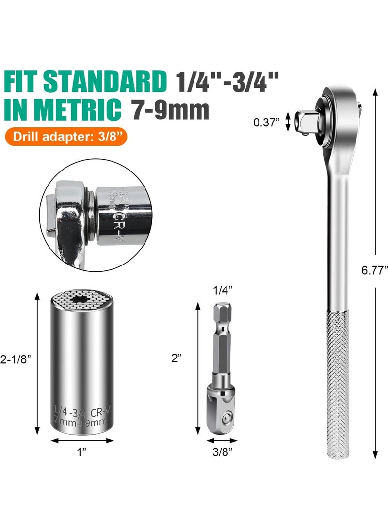 3pcs Universal Socket Wrench Ratchet Useful Tool Sets , Power Drill Adapter Retract to Form Almost Any Shape （1/4in-3/4in - Image 2