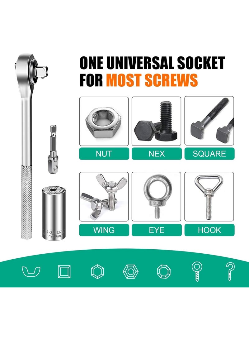 3pcs Universal Socket Wrench Ratchet Useful Tool Sets , Power Drill Adapter Retract to Form Almost Any Shape （1/4in-3/4in - Image 3