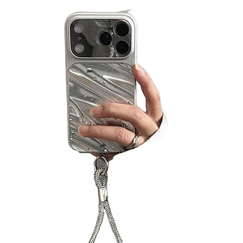 غطاء واقي لـ iPhone 17 / 17 Air / 17 Pro / 17 Pro Max مع حماية من السقوط ونقش تموج الماء مع مقاوم للصدمات مع تصميم نافذة كبيرة مع حبل تعليق لامع باللون Water Ripple - Image 4
