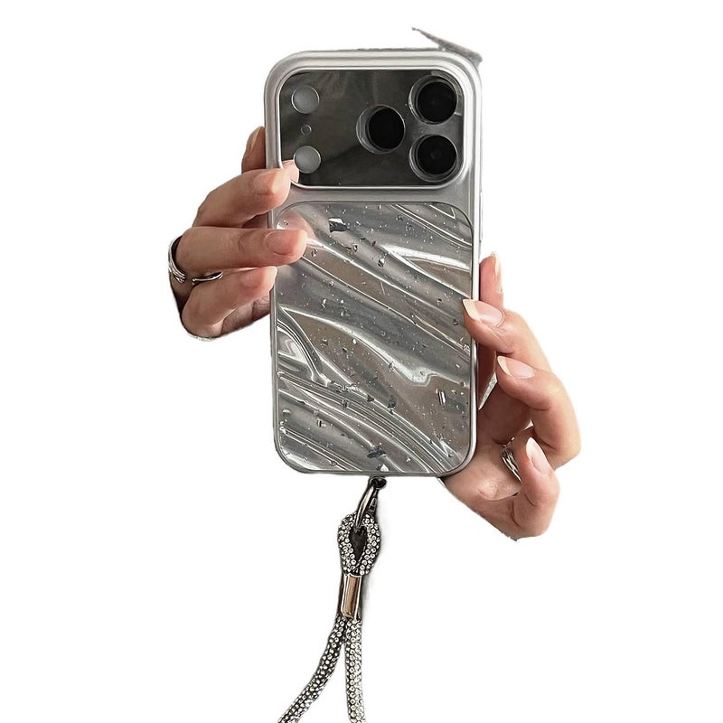 غطاء واقي لـ iPhone 17 / 17 Air / 17 Pro / 17 Pro Max مع حماية من السقوط ونقش تموج الماء مع مقاوم للصدمات مع تصميم نافذة كبيرة مع حبل تعليق لامع باللون Water Ripple - Image 2
