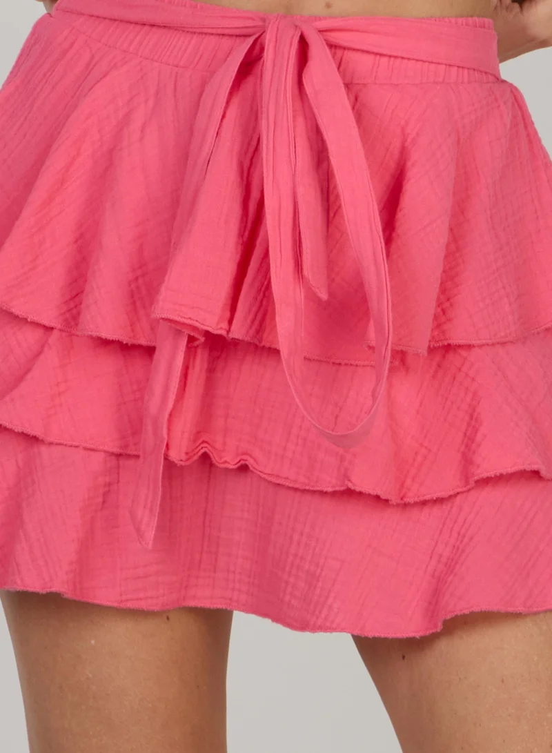 Just Nature Ruffled Bow-Tie Mini Skirt