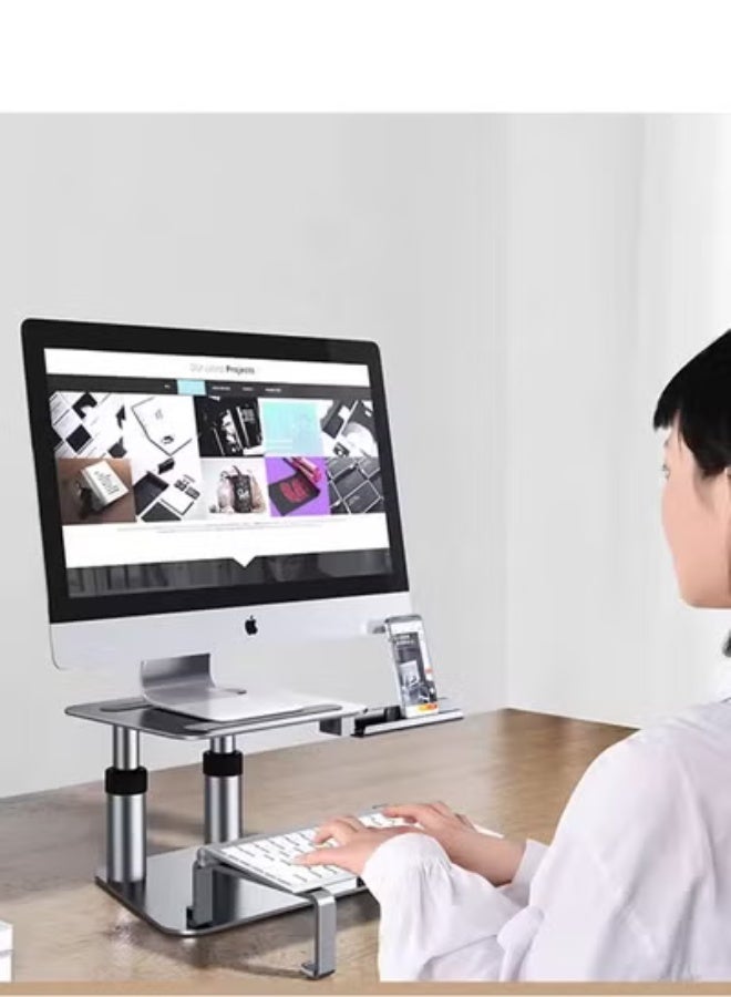 JAJEEK Dual Monitor Arm Stand – Height Adjustable Retractable Desk Mount with Laptop Riser & Keyboard Support – Ergonomic Computer Monitor Stand for Home & Office Workstations - Image 1