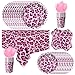 JU XIN Leopard Print Party Tableware Cheetah Print Party Decorations Jungle Animal theme Decorations Baby Shower Safari Animal Leopard Themed Birthday Party Decor Supplies Pink - Image 2