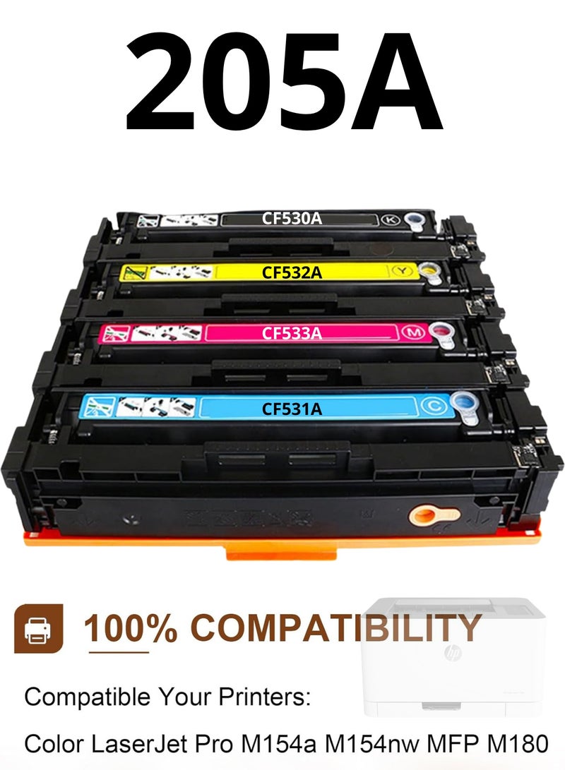 205A Toner Cartridge Set ‎(CF530A CF531A CF532A CF533A) – 4 Colors ‎(Black Cyan Magenta Yellow) – Compatible with HP Color LaserJet Pro M154a M154nw M180n M180nw M181fw – 205A Toner Set - Image 1