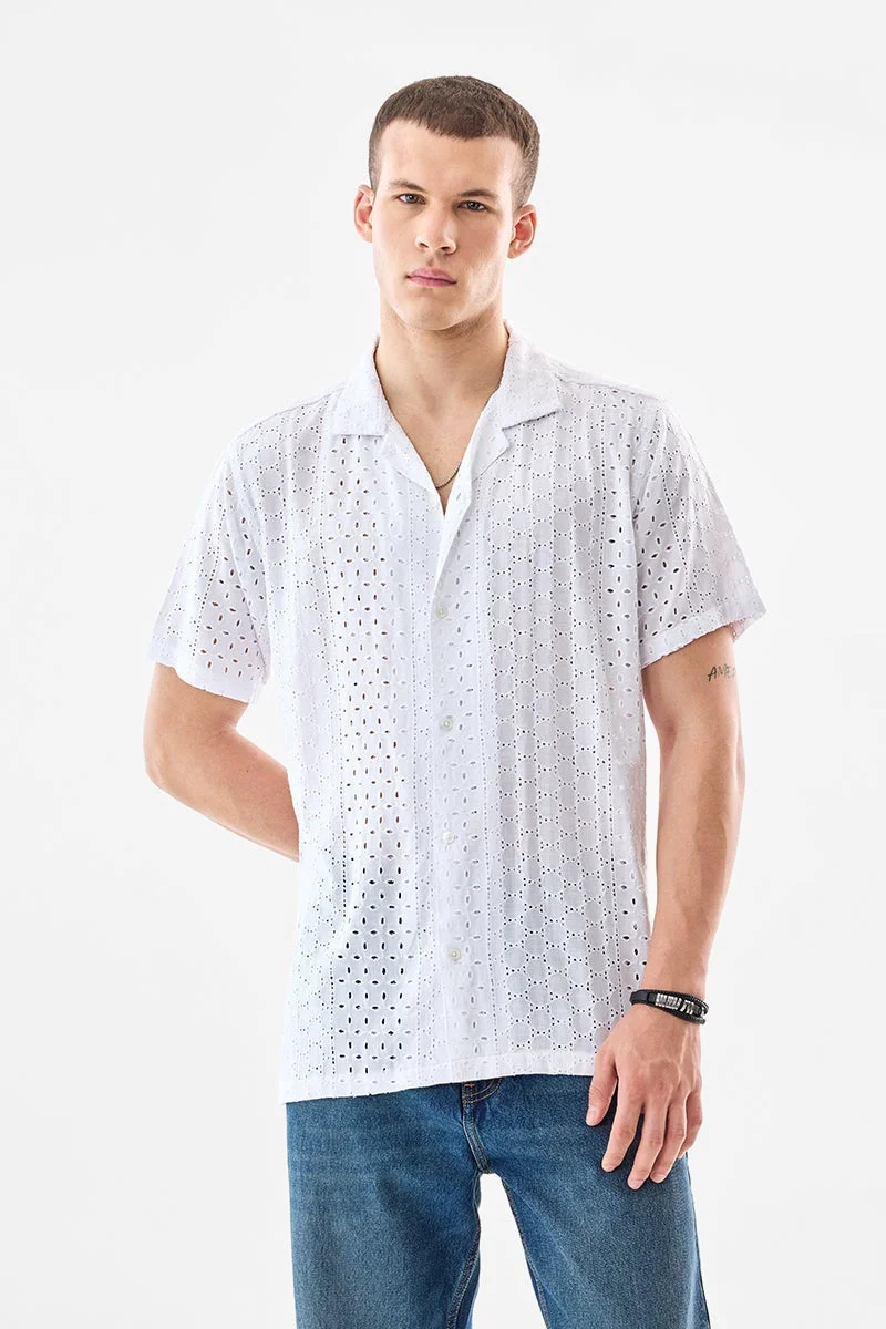 سنيتش White Textured Half Sleeve Boxy Shirt