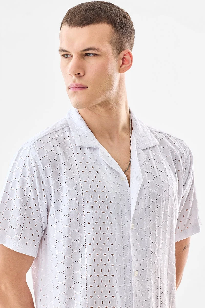 سنيتش White Textured Half Sleeve Boxy Shirt