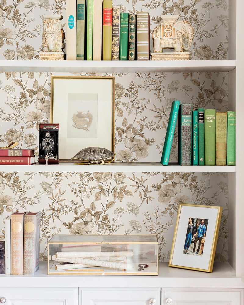 Erfoni 16.9" x118" Boho Floral Peel and Stick Wallpaper Beige Flower and Leaf Contact Paper Self Adhsive Removable Wallpaper Boho Botanical Wall Paper for Bedroom Cabinets Decor Vinyl Roll Waterproof - Image 3
