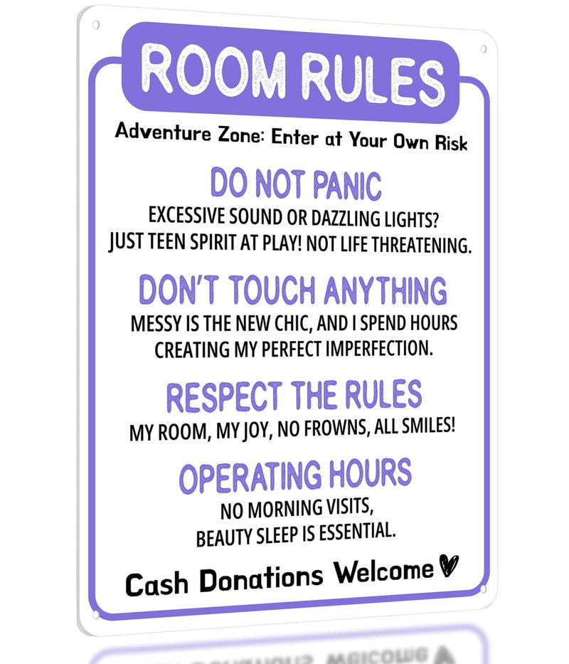 Funny Room Rules Sign Cute Room Decor for Teen Girls Bedroom Lavender Preppy Room Decorations Cute Purple Teenage Door Sign Fun Gifts for Birthday and Holidays Room Rules Lavender