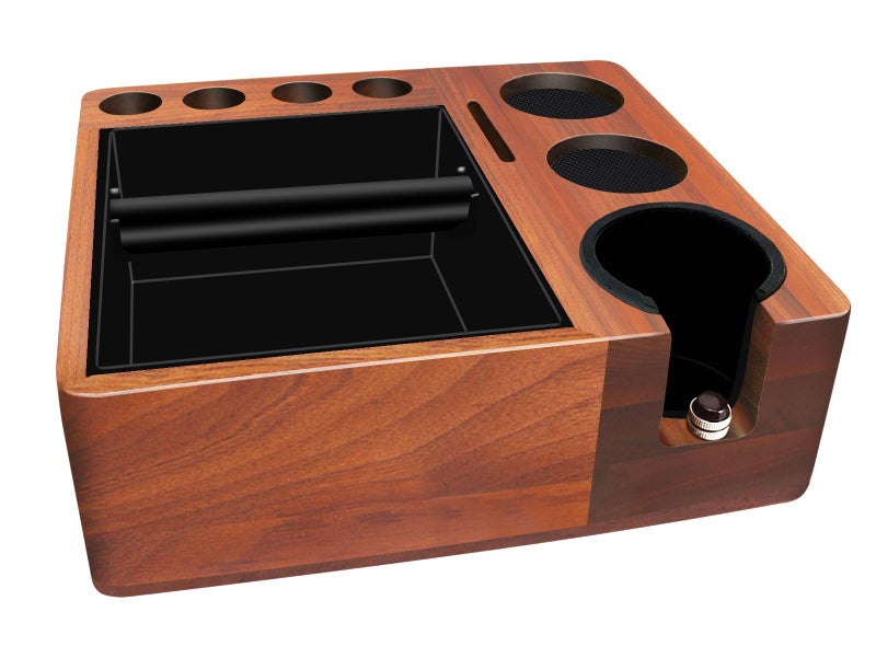 DELERKE Espresso tamping station knock box,tamper station,Espresso station fit for storage 51-58mm tamper,distributor,portafilter,puck screen accessories,9 in 1 espresso knock box and tamper station - Image 1