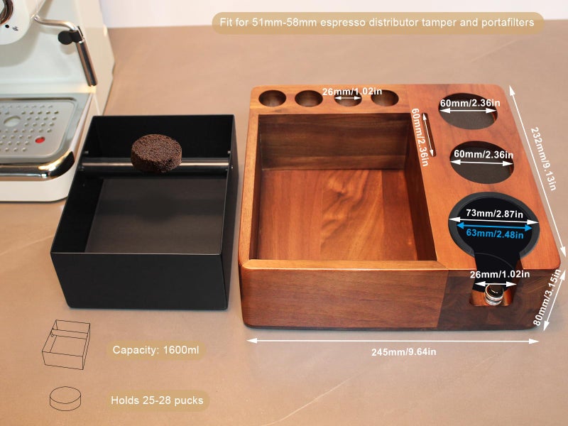 DELERKE Espresso tamping station knock box,tamper station,Espresso station fit for storage 51-58mm tamper,distributor,portafilter,puck screen accessories,9 in 1 espresso knock box and tamper station - Image 2