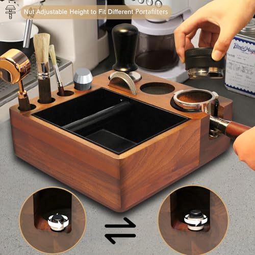 DELERKE Espresso tamping station knock box,tamper station,Espresso station fit for storage 51-58mm tamper,distributor,portafilter,puck screen accessories,9 in 1 espresso knock box and tamper station - Image 5
