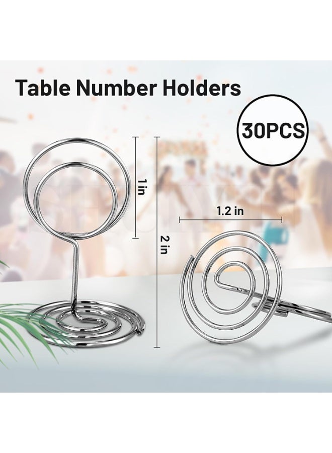 30 Pcs Table Number Holders, 5 cm Place Card Holder, Photo Holders for Tables, Cards Stand Name Menu Clips, Table Sign Holders for Wedding Anniversary Birthday Party, Silver - Image 2