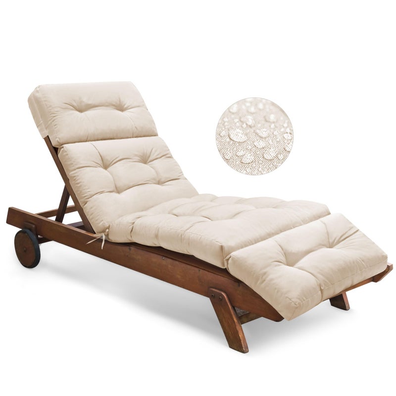 Tycdiose Outdoor Chaise Lounge Chair Cushion Waterproof 74.4 x 22 x 4.7 Inches Memory Foam Lounge Chair Cushions Replacement for Outdoor Furniture with Ties, Thickened Pool Lounge Chair Cushion, Beige - Image 1