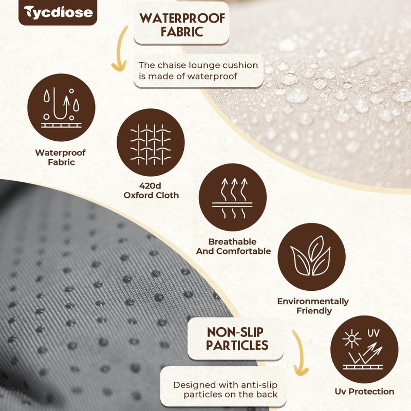 Tycdiose Outdoor Chaise Lounge Chair Cushion Waterproof 74.4 x 22 x 4.7 Inches Memory Foam Lounge Chair Cushions Replacement for Outdoor Furniture with Ties, Thickened Pool Lounge Chair Cushion, Beige - Image 4